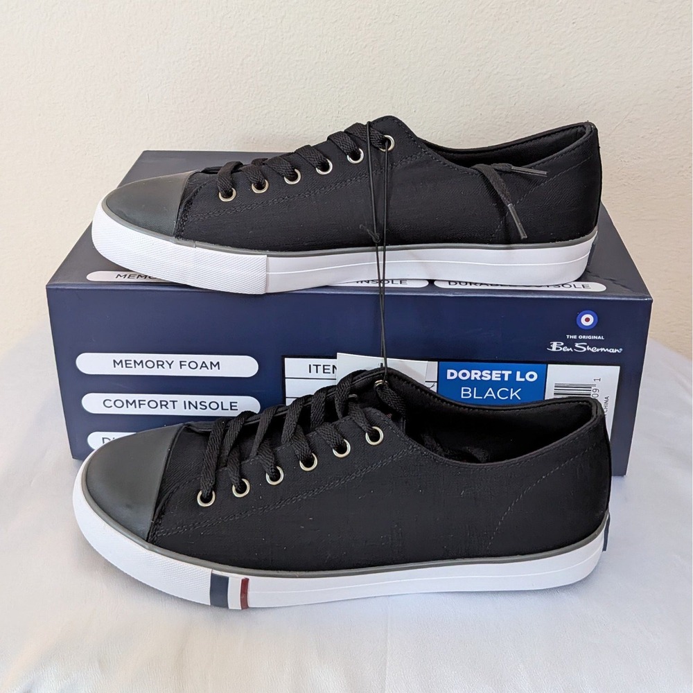 New Ben Sherman Dorset Lo Men's Black Canvas Low Top Memory Foam Shoes 9 - Picture 2 of 5